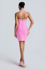 Bandage Rhinestone Rivets Halter Neck Mini Dress