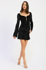 SWEET HEART NECKLINE LONG SLEEVE MINI DRESS