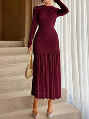 Ruched Long Sleeve Bodycon Midi Dress