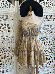 One Sleeve Tiered Floral Mini Dress