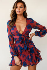 Kerry Layered Balloon Sleeve Dress Floral Print Rose