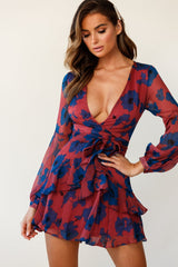 Kerry Layered Balloon Sleeve Dress Floral Print Rose