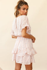 Mollina Frill Sleeve Layered Hem Dress Spot Print Blush