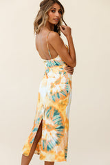 Show Me Love Cowl Neck Midi Dress Tie-Dye Orange Multi
