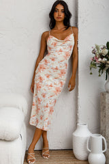 Show Me Love Cowl Neck Midi Dress Watercolor Floral Print Pink
