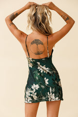Show Me Love Cowl Neck Mini Dress Flower Print Green