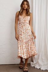 Stealing Kisses Frill Trim Midi Dress Paisley Beige Multi