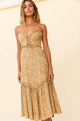 Stealing Kisses Frill Trim Maxi Dress Leopard Print Khaki