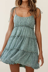 Rumi String Tie Babydoll Dress Sage Leopard