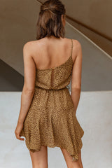 Supernatural Feeling One-Shoulder Waist Tie Dress Animal Print Mustard