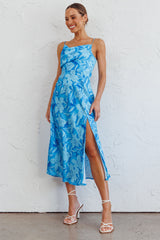 Suki Front Split Midi Dress Lily Blue
