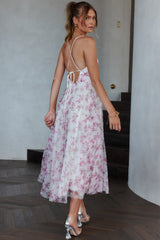 Floating By Plunging Neckline Midi Dress Floral Pink
