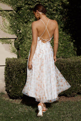 Floating By Plunging Neckline Midi Dress Floral Tangerine