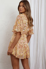 Lottie Accordion Pleat Detail Angel Sleeve Dress Leopard Print Orange