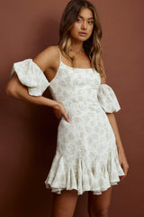Southern Belle Godet Hem Mini Dress Floral Green