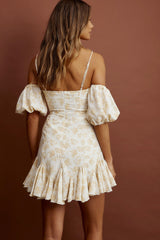 Southern Belle Godet Hem Mini Dress Floral Yellow