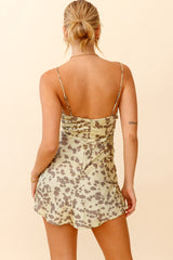 Well Versed Pleated Mini Dress Cow Print Olive/Grey