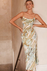 Well Versed Pleated Bust Front Split Dress Mint Multi