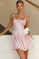 Marbella Floral Embroidered Mesh Scoop Neck Mini Dress Pink