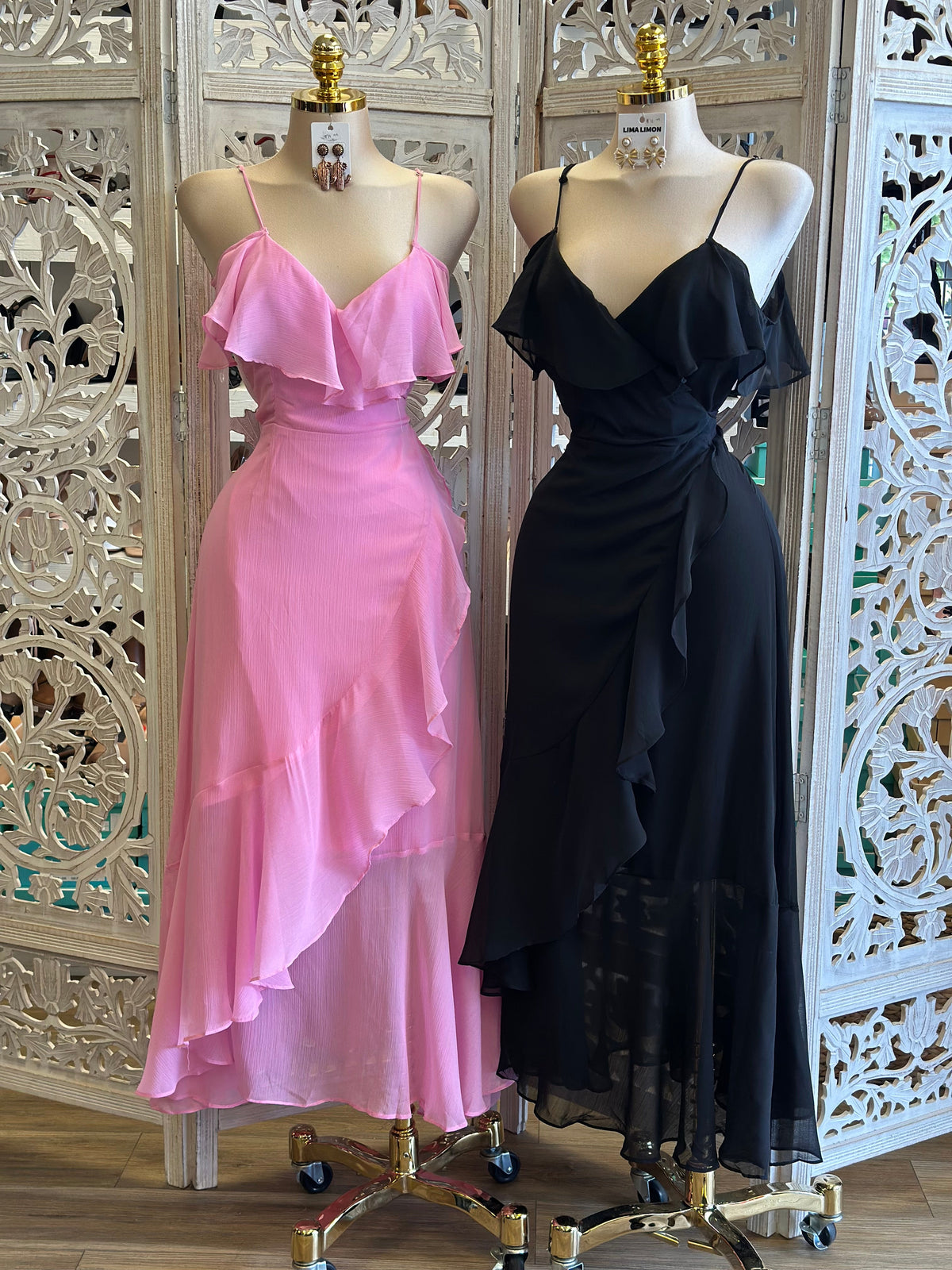 Pink Ruffle Cami Maxi Dress- no estira ..