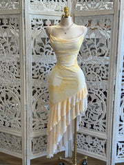 Yellow Print Asymmetrical Dress-Estira, Stretchy