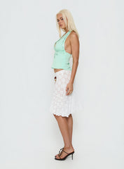 Elphie Sheer Lace Midi Skirt White