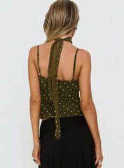 Mishy Scarf Detail Cami Top Olive Polka