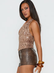 Slone Sequin Halter Top Gold Shimmer