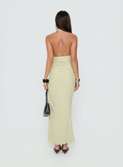 Adolena Halter Ruched Maxi Dress Yellow Stripe