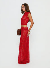 Vionna Lace Maxi Skirt Red