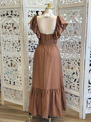 Tiered Earth Brown Maxi Dress-Estira, Stretchy