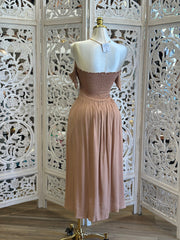 Smocked Midi Linen Dress- Estira, Stretchy