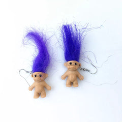 Whimsical Troll Doll Dangle Earrings