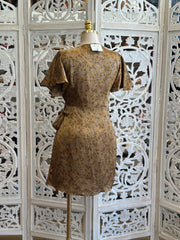 Brown Floral Satin Wrapped Mini Dress - No Estira, Not Stretchy