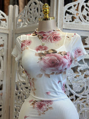 Mesh Floral Midi Dress- Stretchy, Estira