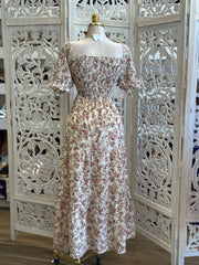 Floral Smocked Off Shoulder Maxi Dress - Estira, Stretchy