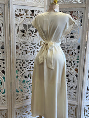 Ivory Satin Wrapped Midi Dress- Not Stretchy, No Estira