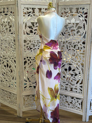 Prune Floral Midi Dress -Not Stretchy, Not Estira