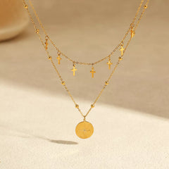 18K Gold-Plated Cross Double Layered Pendant Necklace