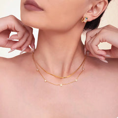 2-Piece 18K Gold-Plated Necklace with Zircon Accents