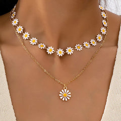 2 Piece 18K Gold-Plated Daisy Necklace