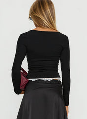 Falling Through Lace Detail Long Sleeve Top Black