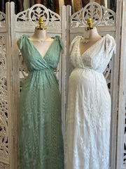 Embroidered V Maxi Dress- Stretchy, Estira