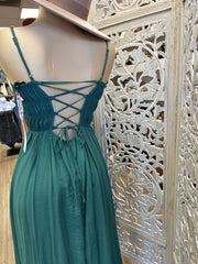 Ruched Linen Tie Back Maxi Dress- Stretchy