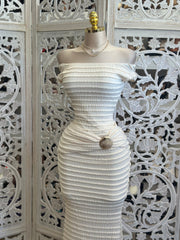 Ivory Boat Neck Mini Ruffle Shell Dress- Slightly Stretchy, Estira Poco
