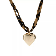 Leopard Print Choker with Golden Heart Pendant Necklace