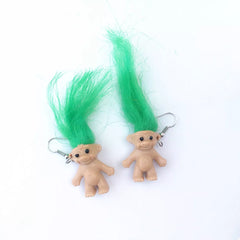 Whimsical Troll Doll Dangle Earrings