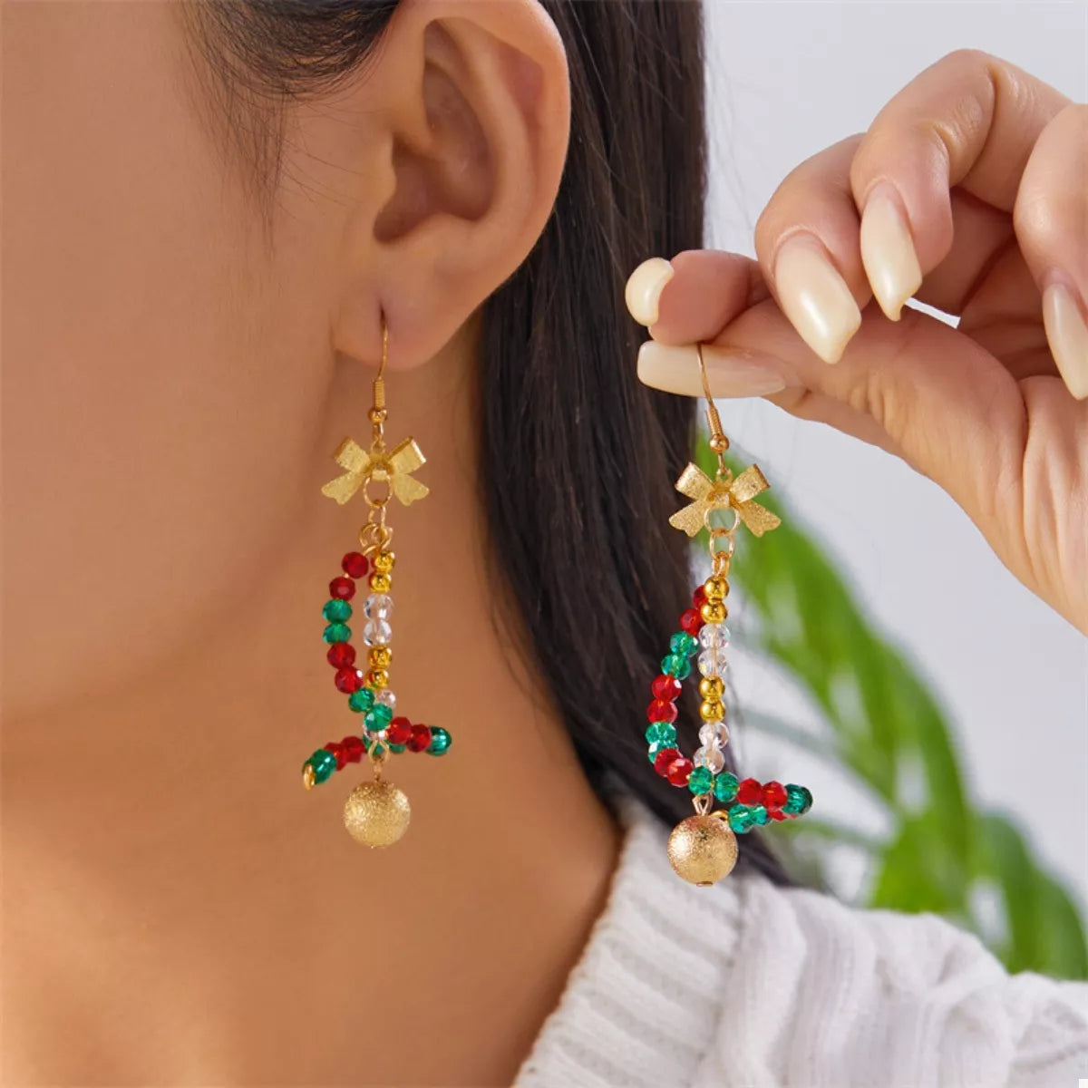 18K Gold-Plated Bead Bow Earrings