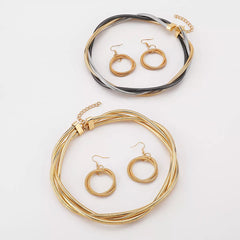 Multi-Layered Earrings and Necklace Jewelry Set