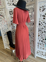 Pleated Button Detail Maxi Dress- Stretchy, Estira